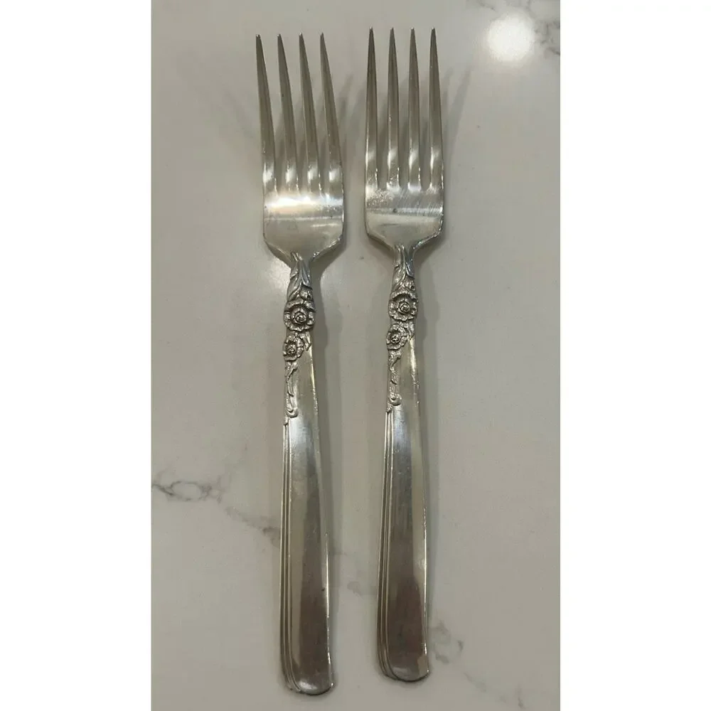 Vtg Oneida Prestige Gay Adventure 1955 Silver Plated MCM Set Of 2 Dinner‎ Forks